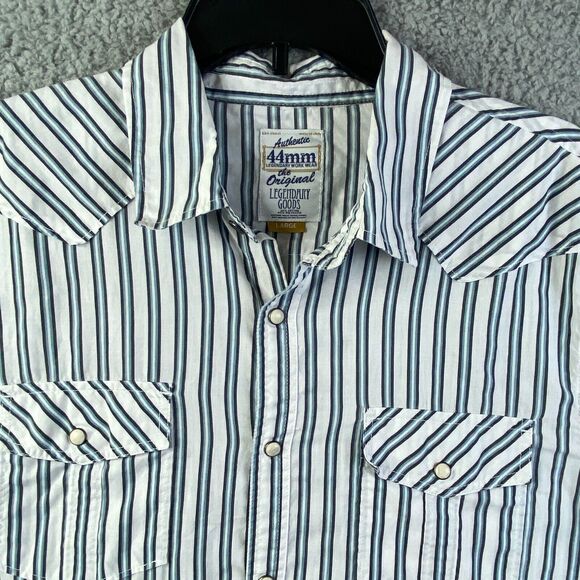 44MM Authentic Legendary Work Wear Mens Large Striped Western Pearl Snap - Picture 3 of 13